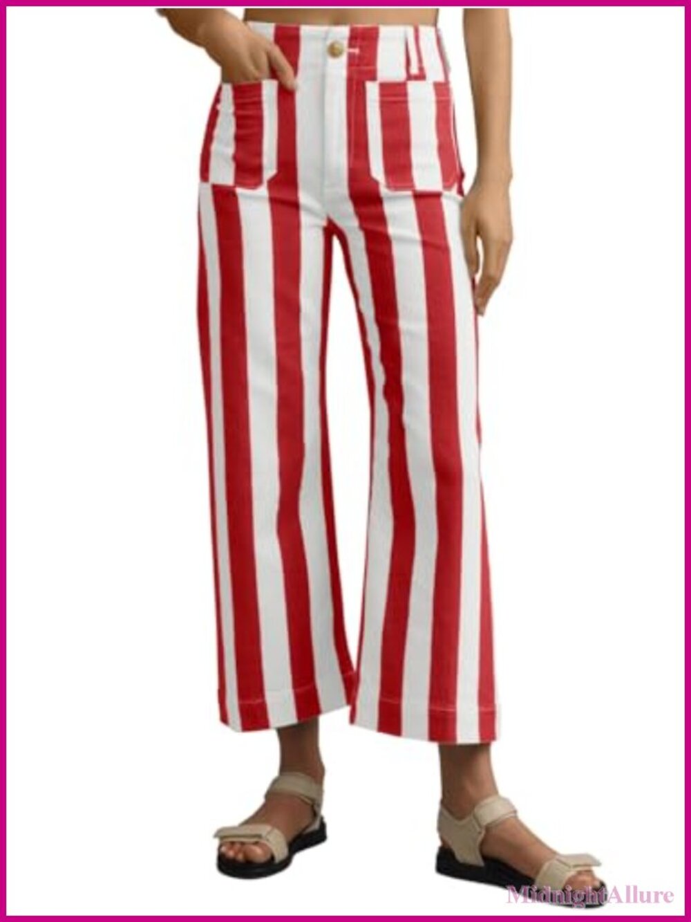 High Waisted Cropped Wide Leg Jeans Stretchy Denim Striped Pants